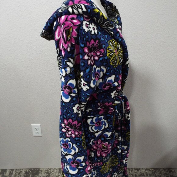 Vera Bradley Plush Blue Floral & Leopard Robe with Pockets / Hood L/XL - Picture 10 of 12